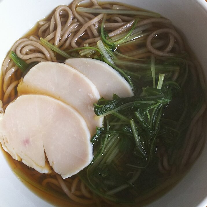 水菜と鶏ハムのお蕎麦